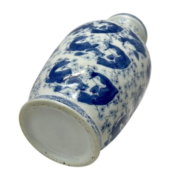 Vintage Chinoiserie Blue and White Koi Vase, 12.5", Porcelain Decor Accent - Picture 4 of 6